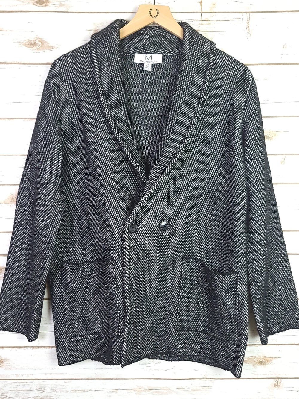 Magaschoni Womens Small Black White Tweed Knit Blazer Jacket